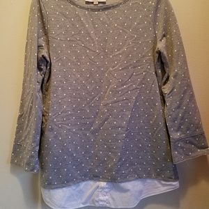 Ann Taylor LOFT Gray Polka Dot Shirt